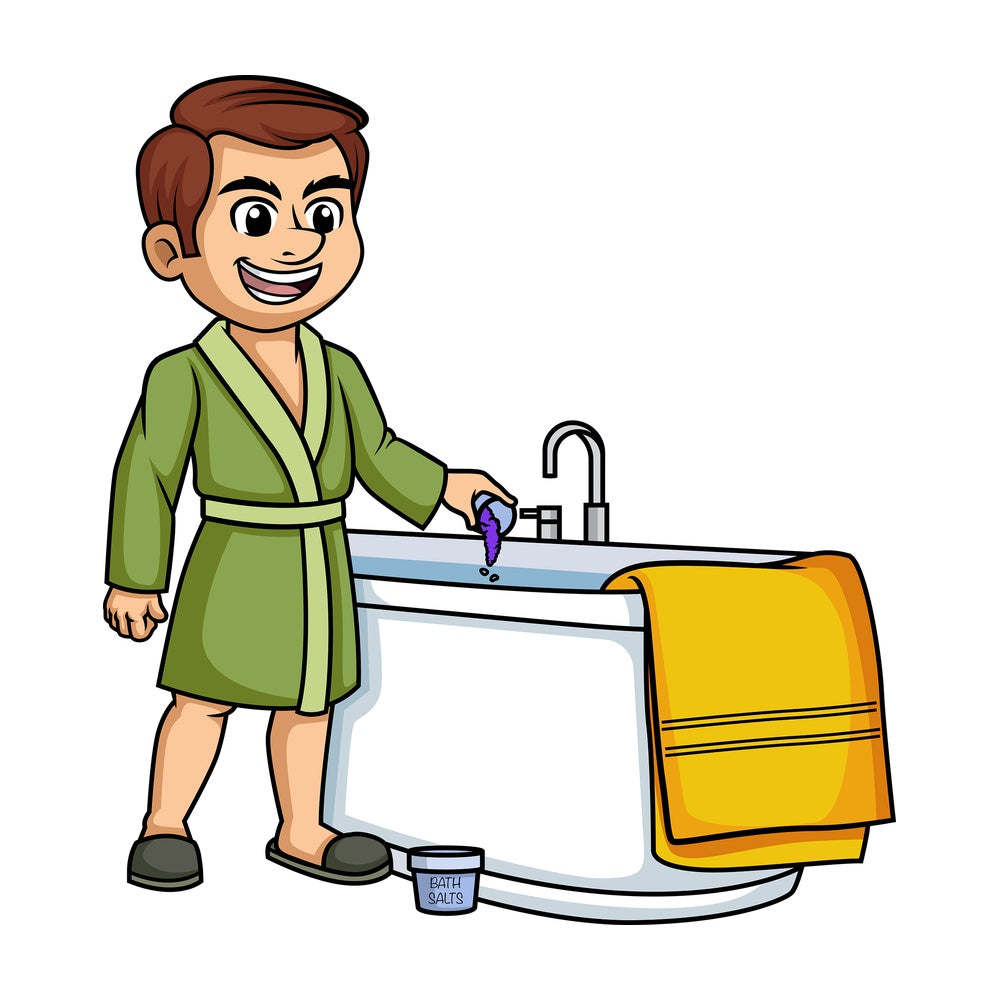 Caucasian man using bath salts. PNG - JPG and vector EPS (infinitely scalable).