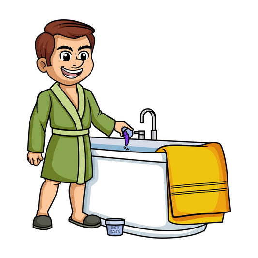 Caucasian man using bath salts. PNG - JPG and vector EPS (infinitely scalable).