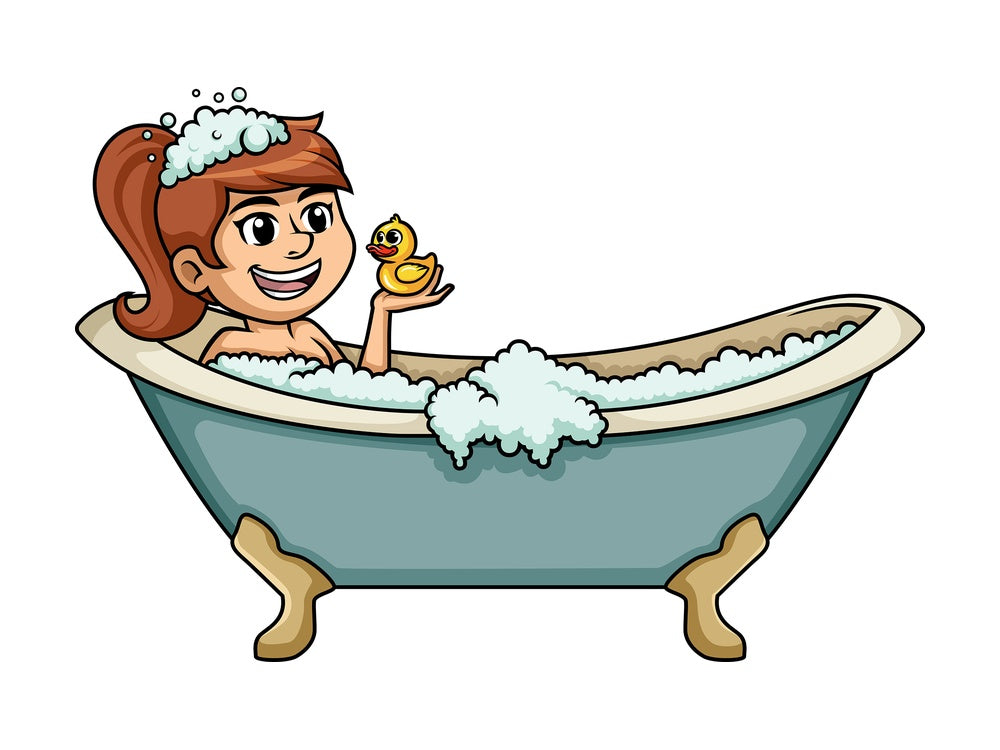 White woman enjoying bath in the tub. PNG - JPG and vector EPS (infinitely scalable).