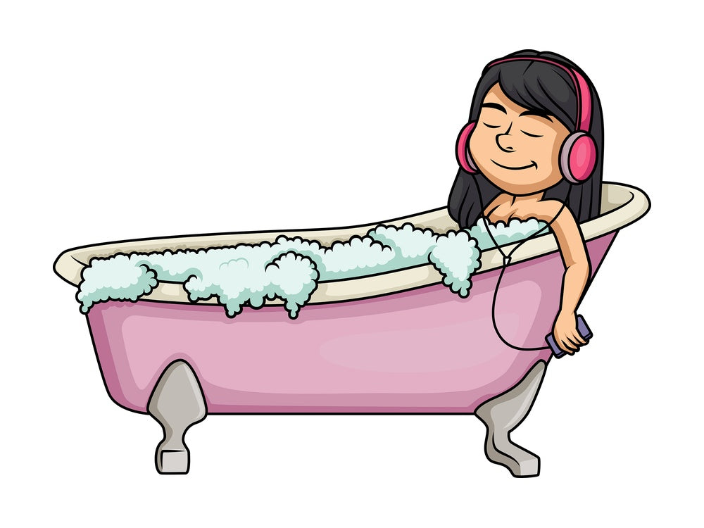 Woman relaxing while taking bubble bath. PNG - JPG and vector EPS (infinitely scalable).