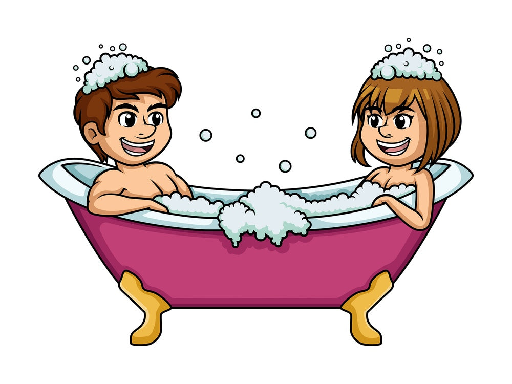 Caucasian couple having a bath. PNG - JPG and vector EPS (infinitely scalable).