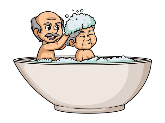 Old couple having a bath in bathtub. PNG - JPG and vector EPS (infinitely scalable).