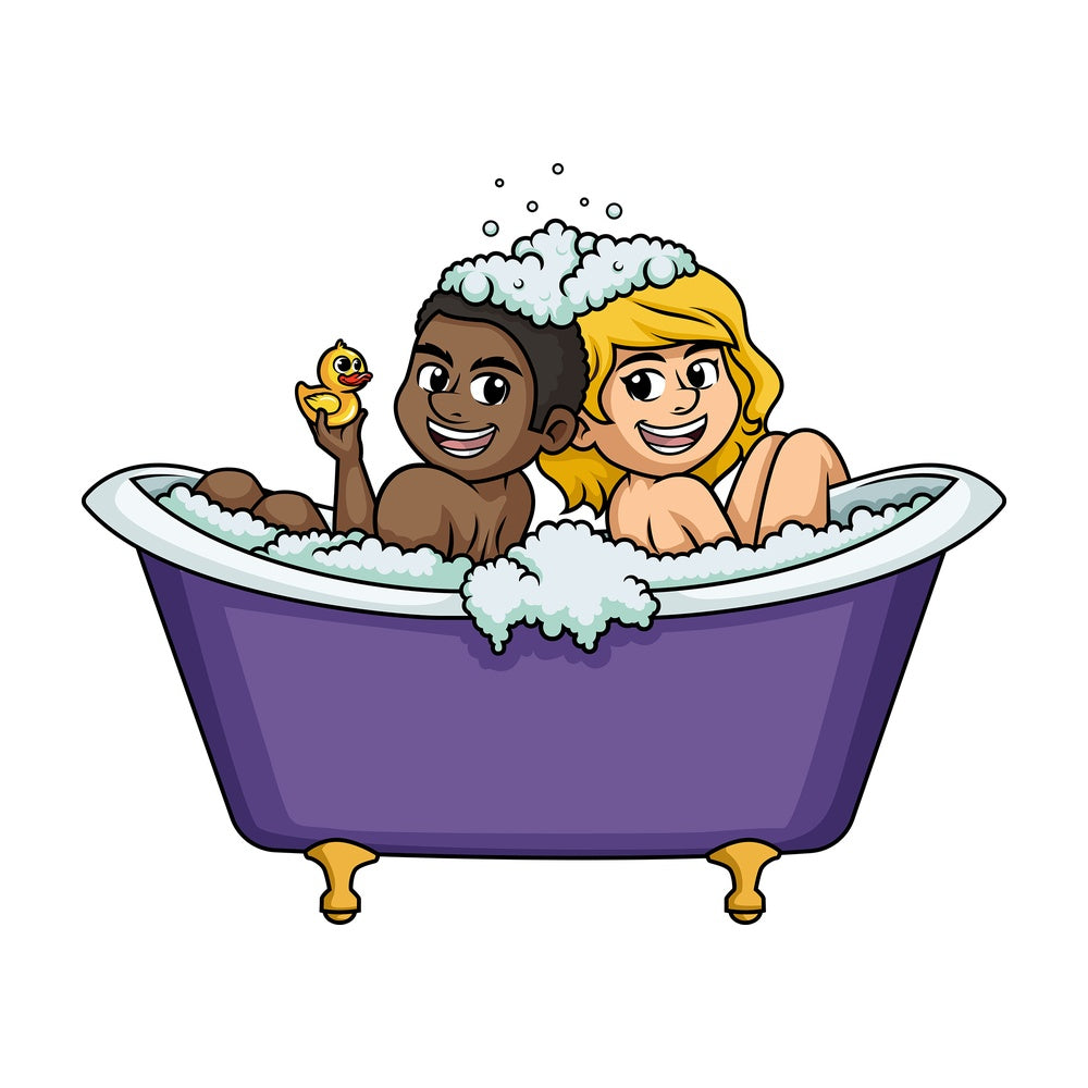 Interracial couple in bathtub. PNG - JPG and vector EPS (infinitely scalable).