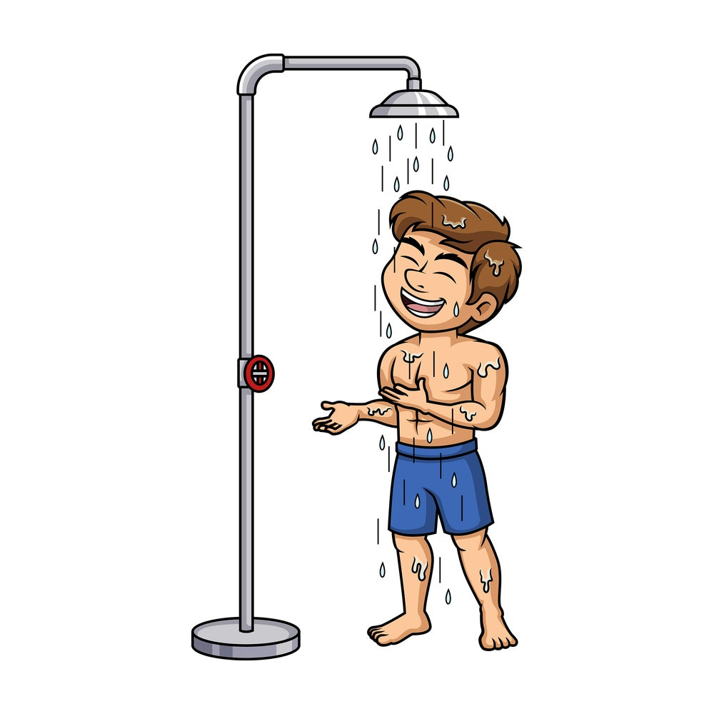 Caucasian man taking a shower. PNG - JPG and vector EPS (infinitely scalable).