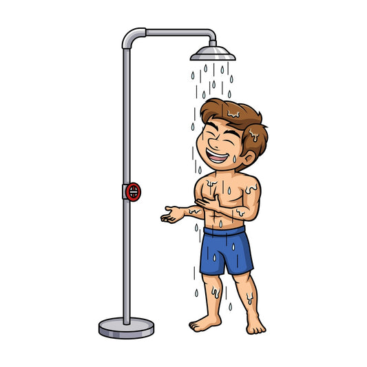 Caucasian man taking a shower. PNG - JPG and vector EPS (infinitely scalable).