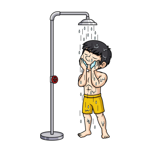 Asian man taking a shower. PNG - JPG and vector EPS (infinitely scalable).