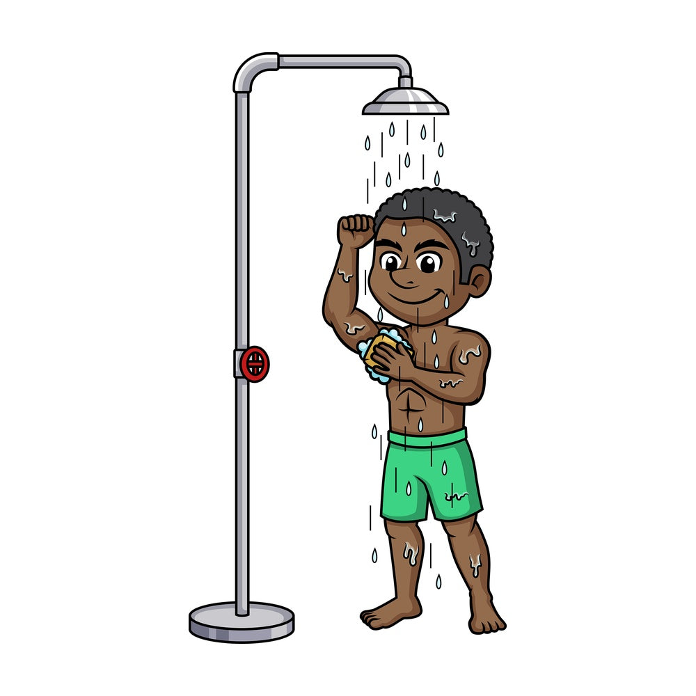 Black man taking a shower. PNG - JPG and vector EPS (infinitely scalable).