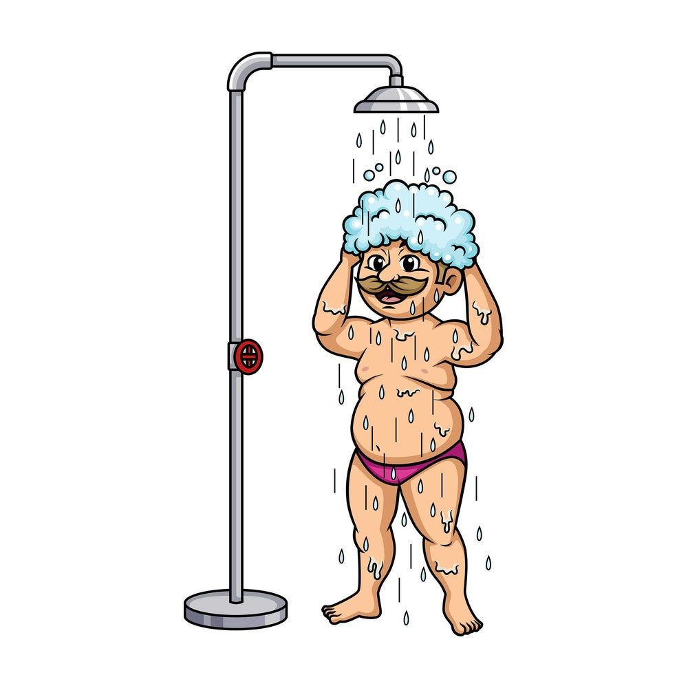 Fat guy taking a shower. PNG - JPG and vector EPS (infinitely scalable).