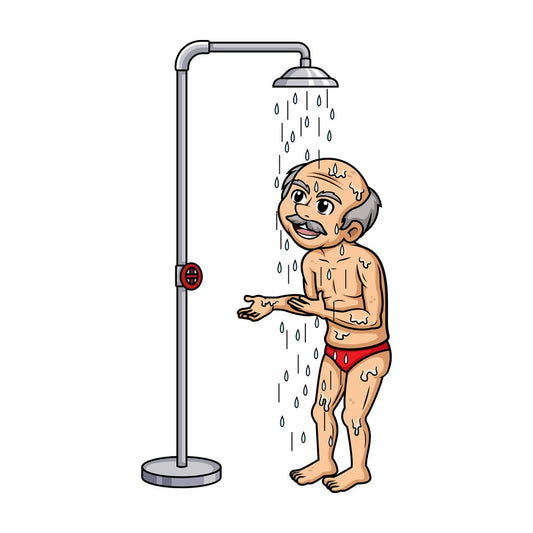 Old man taking a shower. PNG - JPG and vector EPS (infinitely scalable).