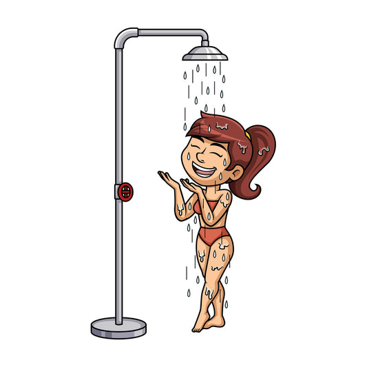 Caucasian woman taking a shower. PNG - JPG and vector EPS (infinitely scalable).