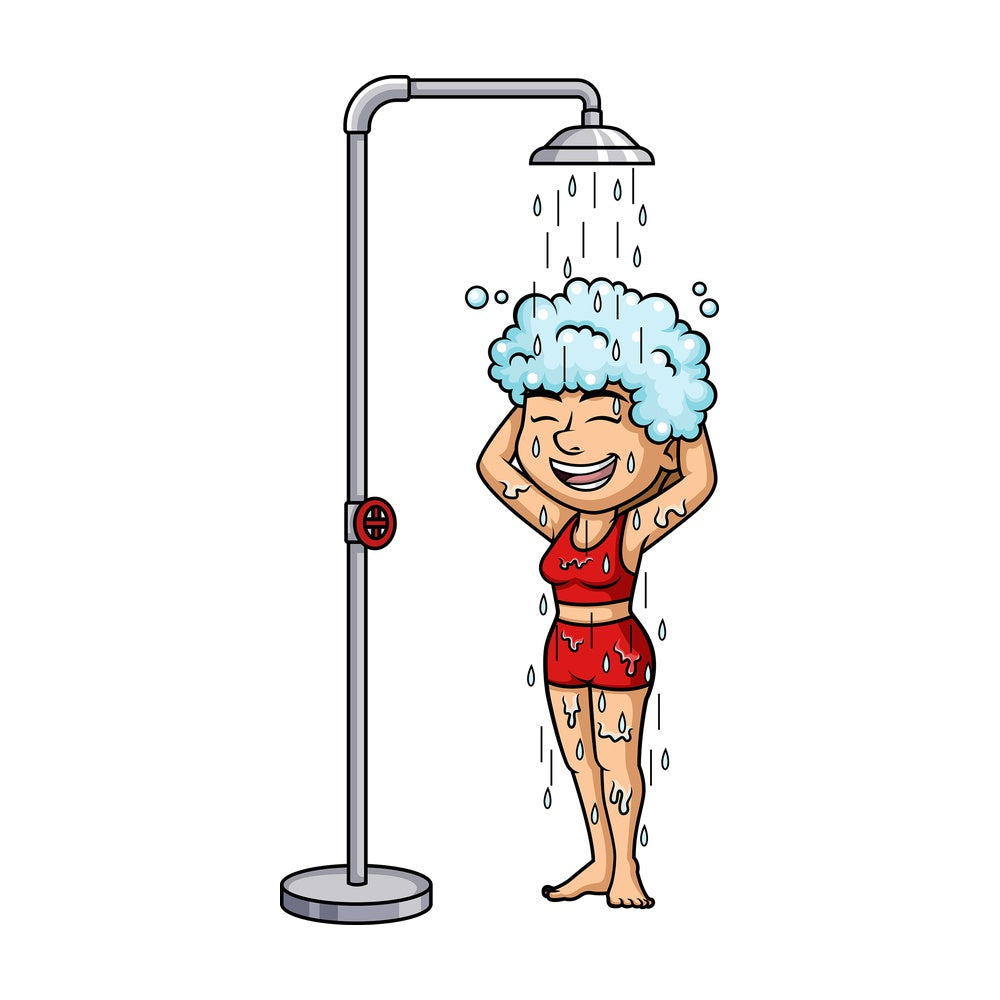 Woman washing her hair under the shower. PNG - JPG and vector EPS (infinitely scalable).