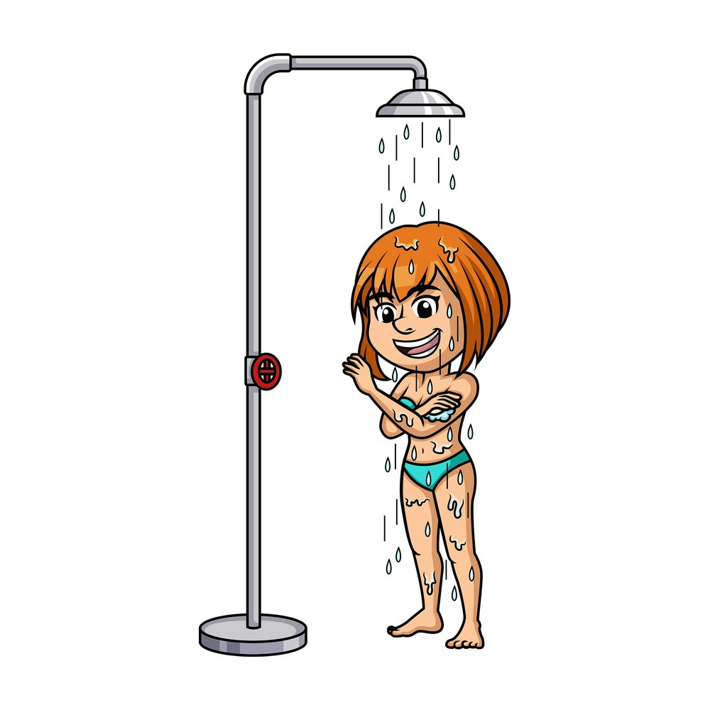White woman taking a shower. PNG - JPG and vector EPS (infinitely scalable).