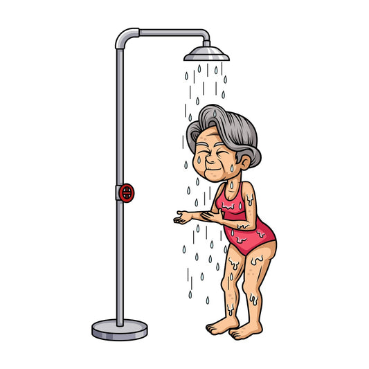 Old woman taking a shower. PNG - JPG and vector EPS (infinitely scalable).