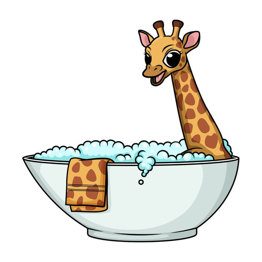 Giraffe having a bath. PNG - JPG and vector EPS (infinitely scalable).