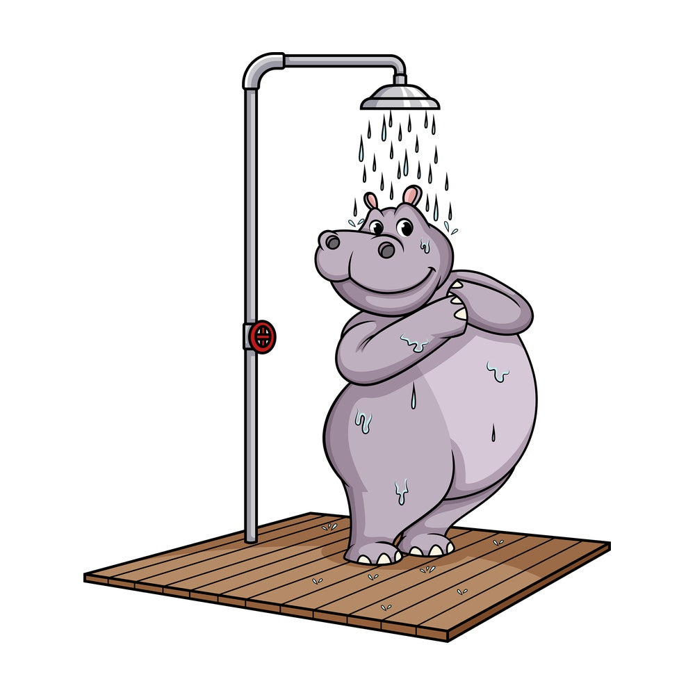 Hippo showering. PNG - JPG and vector EPS (infinitely scalable).