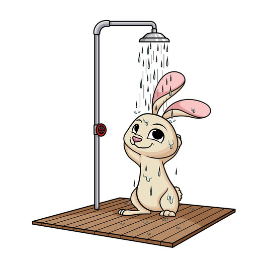 Bunny rabbit showering. PNG - JPG and vector EPS (infinitely scalable).