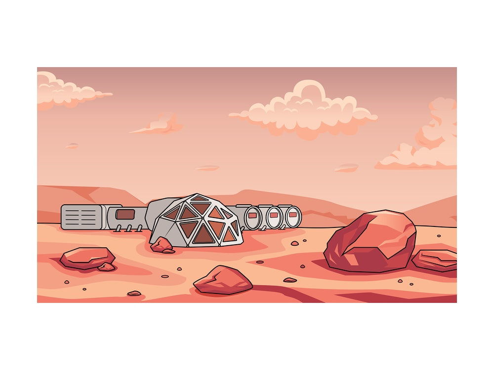 Human base in mars background in 16:9 aspect ratio. PNG - JPG and vector EPS file formats (infinitely scalable).