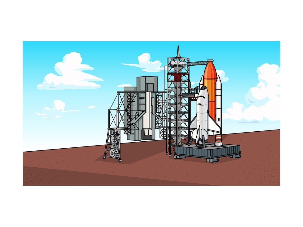 Space shuttle launch site background in 16:9 aspect ratio. PNG - JPG and vector EPS file formats (infinitely scalable).