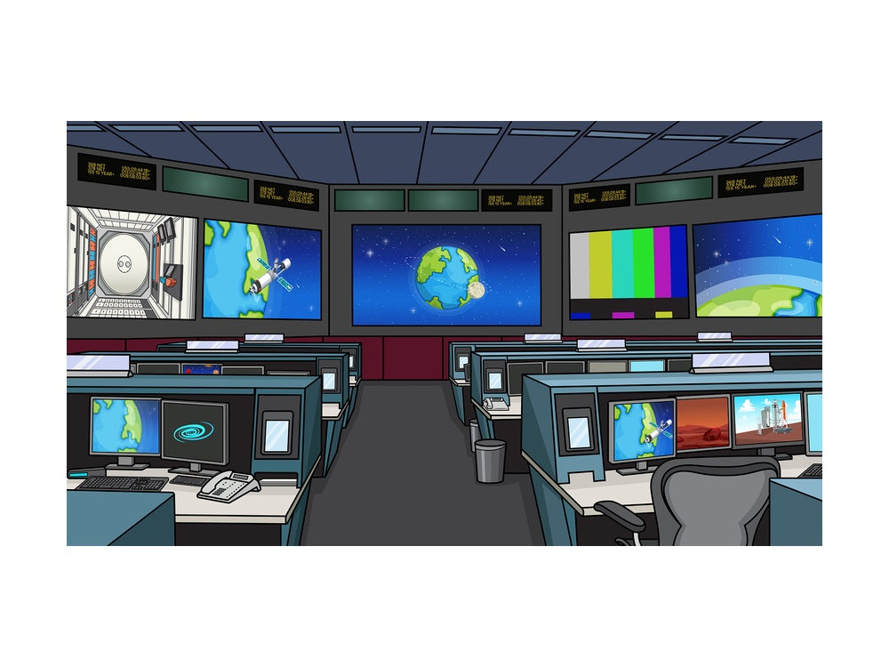 NASA mission control center background in 16:9 aspect ratio. PNG - JPG and vector EPS file formats (infinitely scalable).