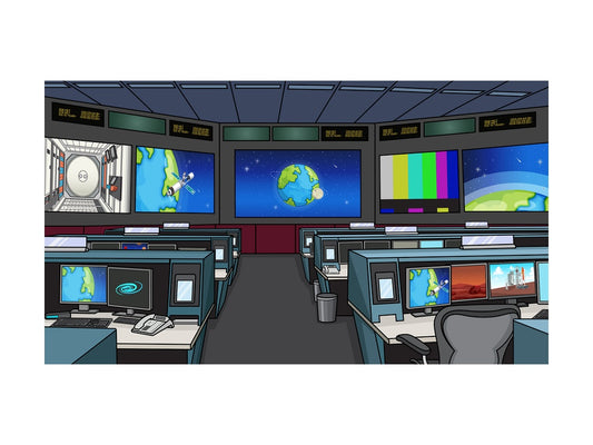 NASA mission control center background in 16:9 aspect ratio. PNG - JPG and vector EPS file formats (infinitely scalable).