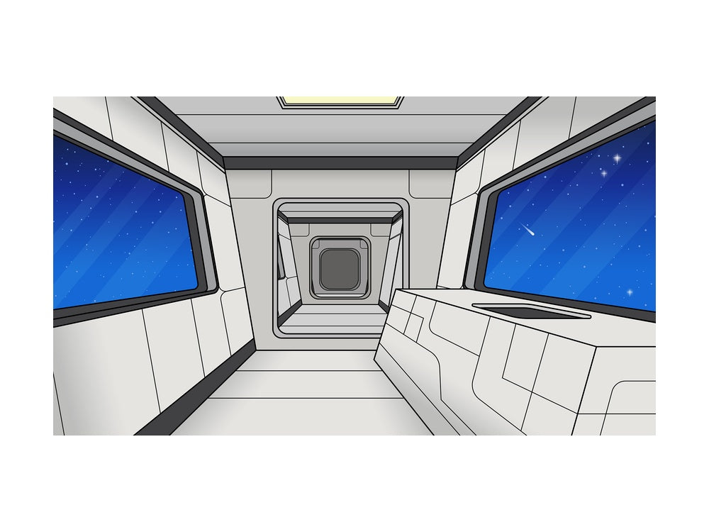 Spacecraft interior background in 16:9 aspect ratio. PNG - JPG and vector EPS file formats (infinitely scalable).