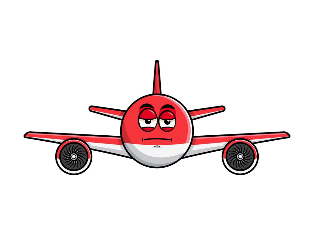 Heavy eyes airplane emoticon. PNG - JPG and vector EPS file formats (infinitely scalable). Image isolated on transparent background.
