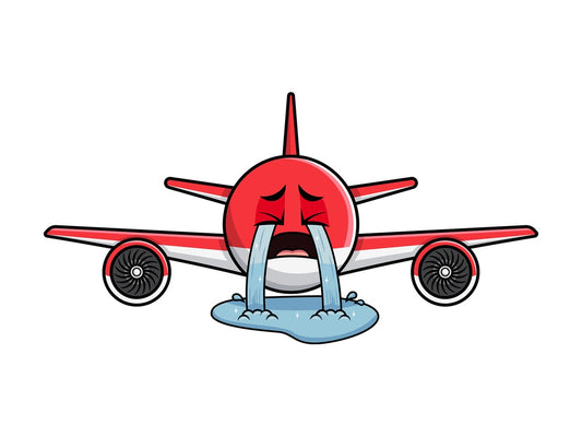 Crying with wailing tears airplane emoticon. PNG - JPG and vector EPS file formats (infinitely scalable). Image isolated on transparent background.