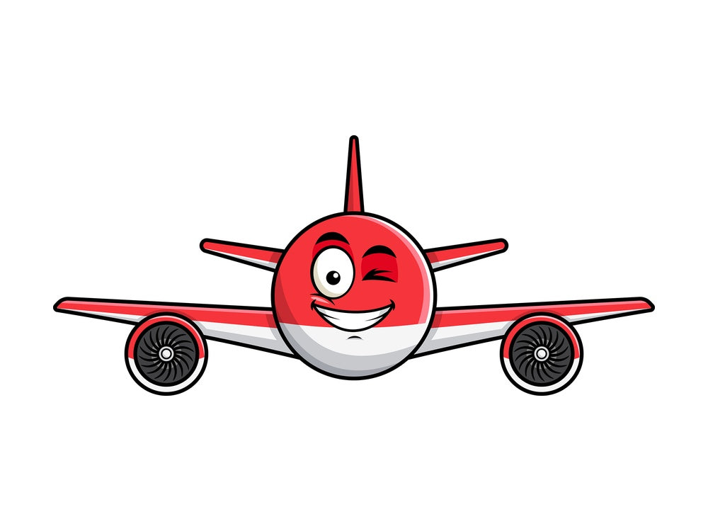 Winking and smiling airplane emoticon. PNG - JPG and vector EPS file formats (infinitely scalable). Image isolated on transparent background.