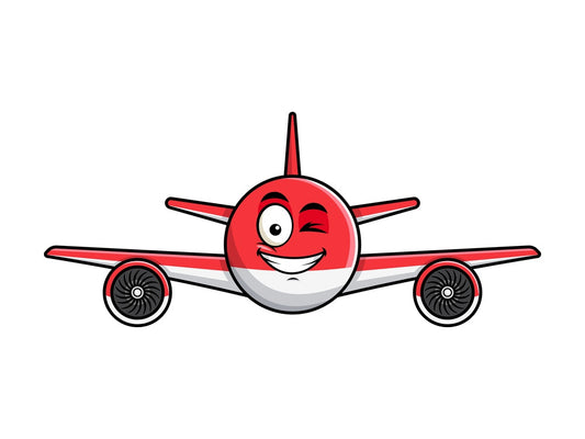 Winking and smiling airplane emoticon. PNG - JPG and vector EPS file formats (infinitely scalable). Image isolated on transparent background.