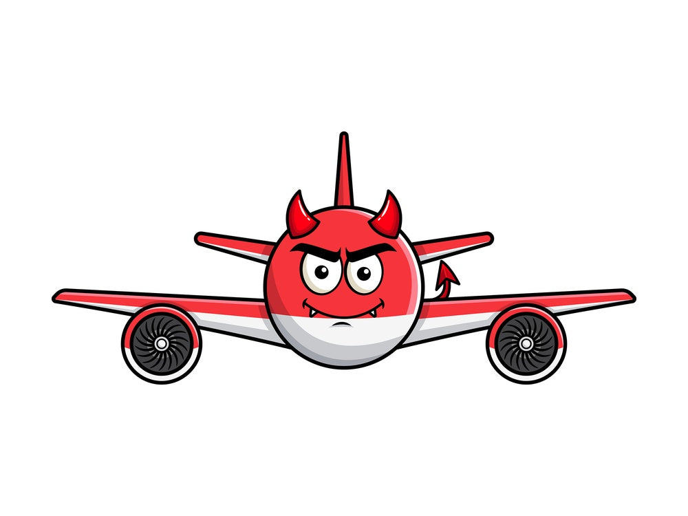 Crafty devil airplane emoticon. PNG - JPG and vector EPS file formats (infinitely scalable). Image isolated on transparent background.