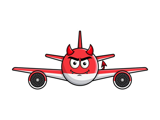 Crafty devil airplane emoticon. PNG - JPG and vector EPS file formats (infinitely scalable). Image isolated on transparent background.