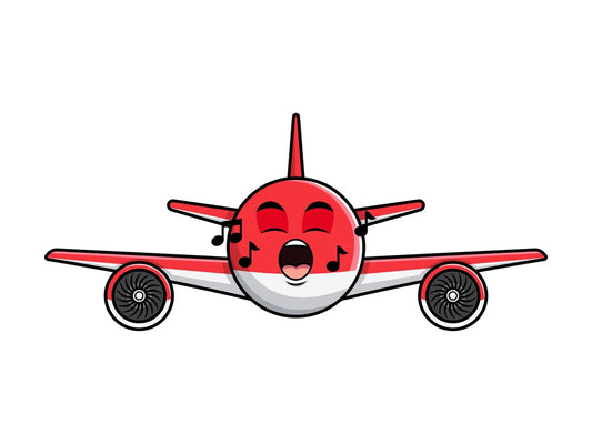 Singing airplane emoticon. PNG - JPG and vector EPS file formats (infinitely scalable). Image isolated on transparent background.