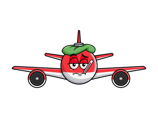 Feverish sick airplane emoticon. PNG - JPG and vector EPS file formats (infinitely scalable). Image isolated on transparent background.