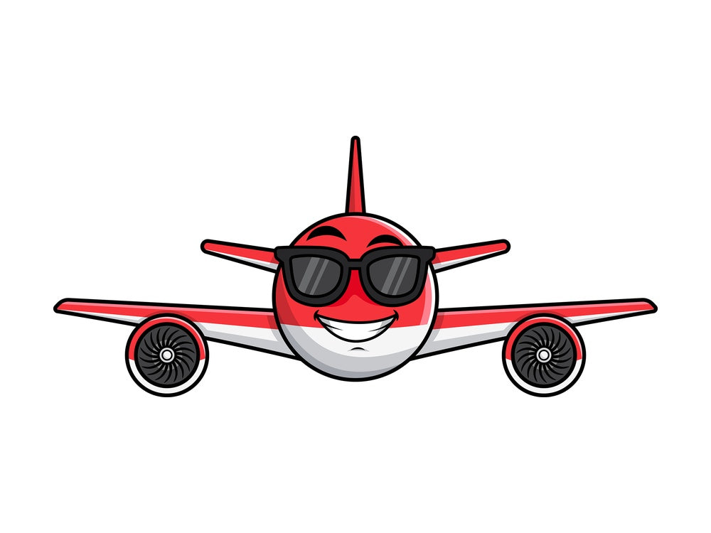 Cool airplane wearing sunglasses emoticon. PNG - JPG and vector EPS file formats (infinitely scalable). Image isolated on transparent background.