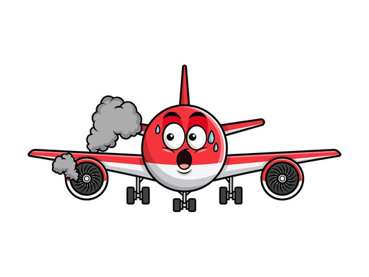 Airplane with engine on fire emoticon. PNG - JPG and vector EPS file formats (infinitely scalable). Image isolated on transparent background.