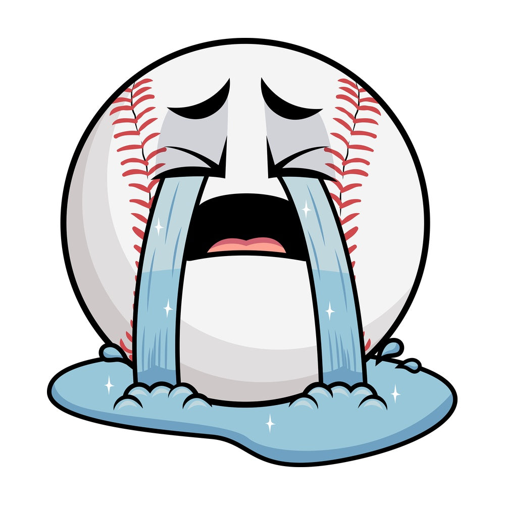 Crying with wailing tears baseball emoticon. PNG - JPG and vector EPS file formats (infinitely scalable). Image isolated on transparent background.