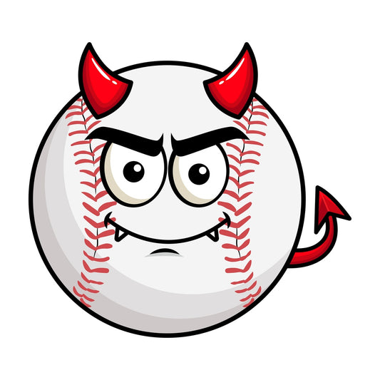 Crafty devil baseball emoticon. PNG - JPG and vector EPS file formats (infinitely scalable). Image isolated on transparent background.