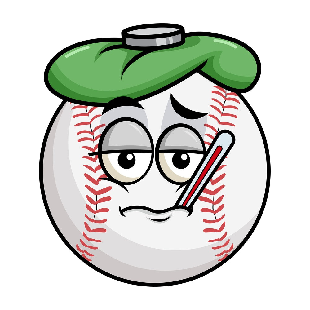 Feverish sick baseball emoticon. PNG - JPG and vector EPS file formats (infinitely scalable). Image isolated on transparent background.