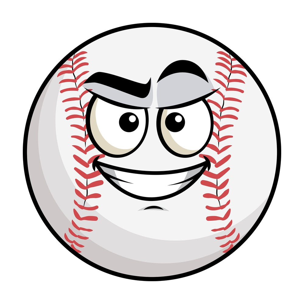 Cunning evil face baseball emoticon. PNG - JPG and vector EPS file formats (infinitely scalable). Image isolated on transparent background.