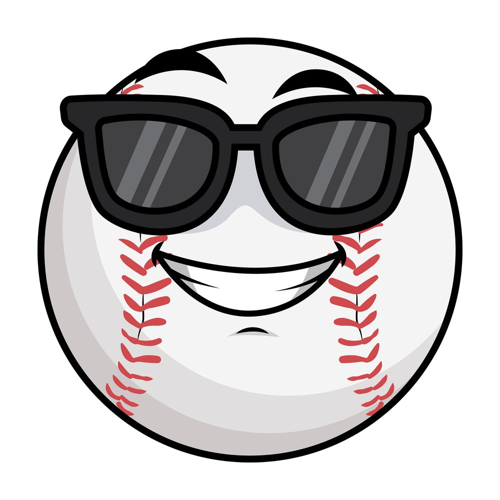 Cool baseball wearing sunglasses emoticon. PNG - JPG and vector EPS file formats (infinitely scalable). Image isolated on transparent background.