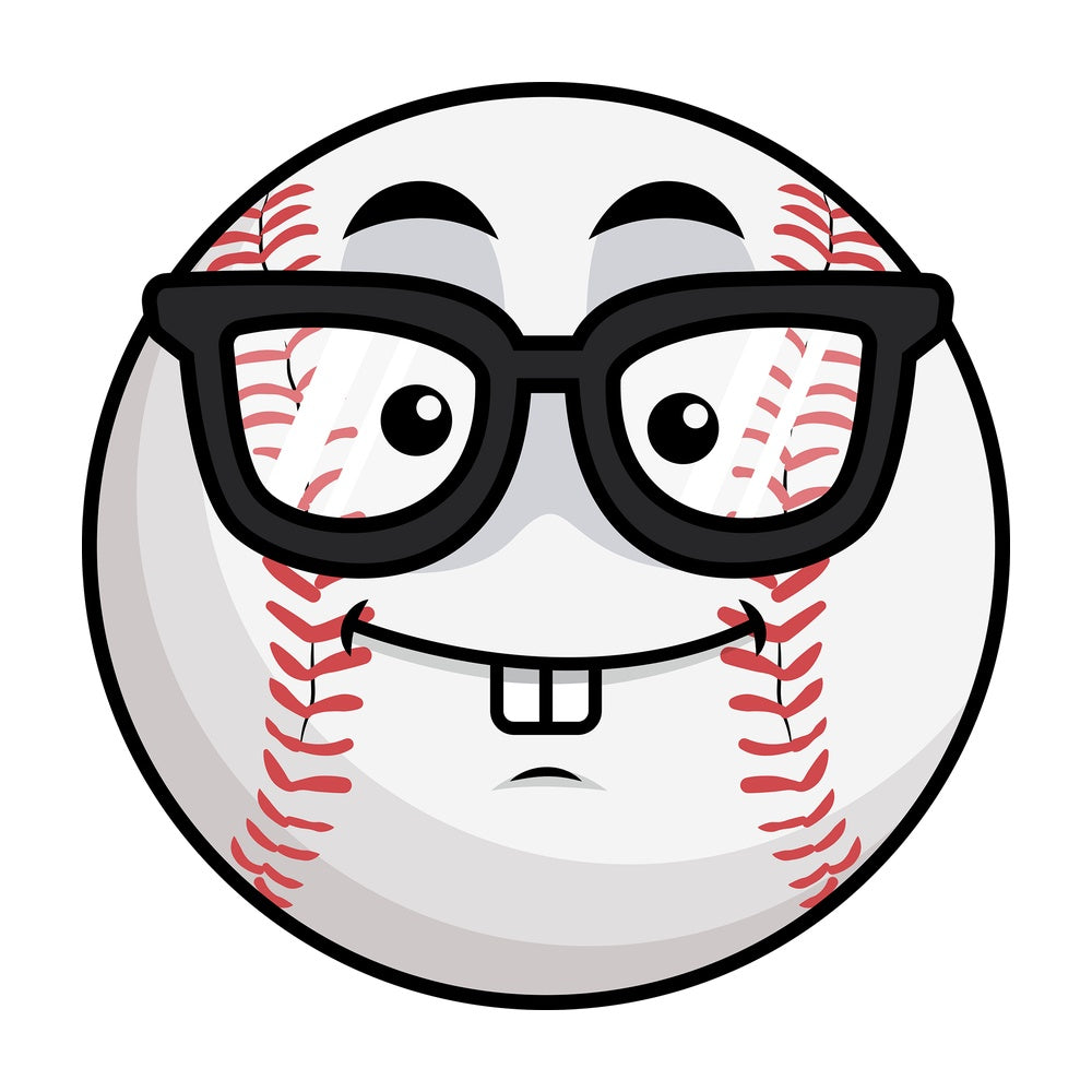 Nerdy baseball emoticon. PNG - JPG and vector EPS file formats (infinitely scalable). Image isolated on transparent background.