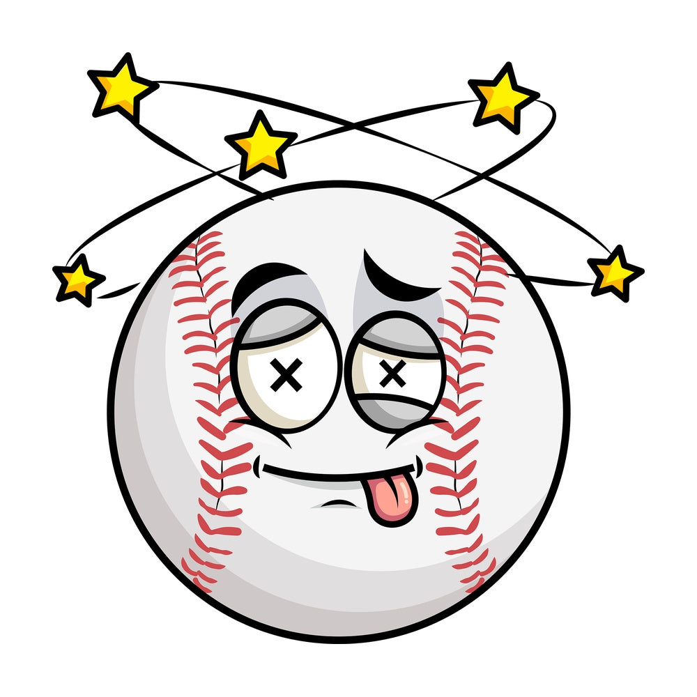 Beaten up baseball emoticon. PNG - JPG and vector EPS file formats (infinitely scalable). Image isolated on transparent background.