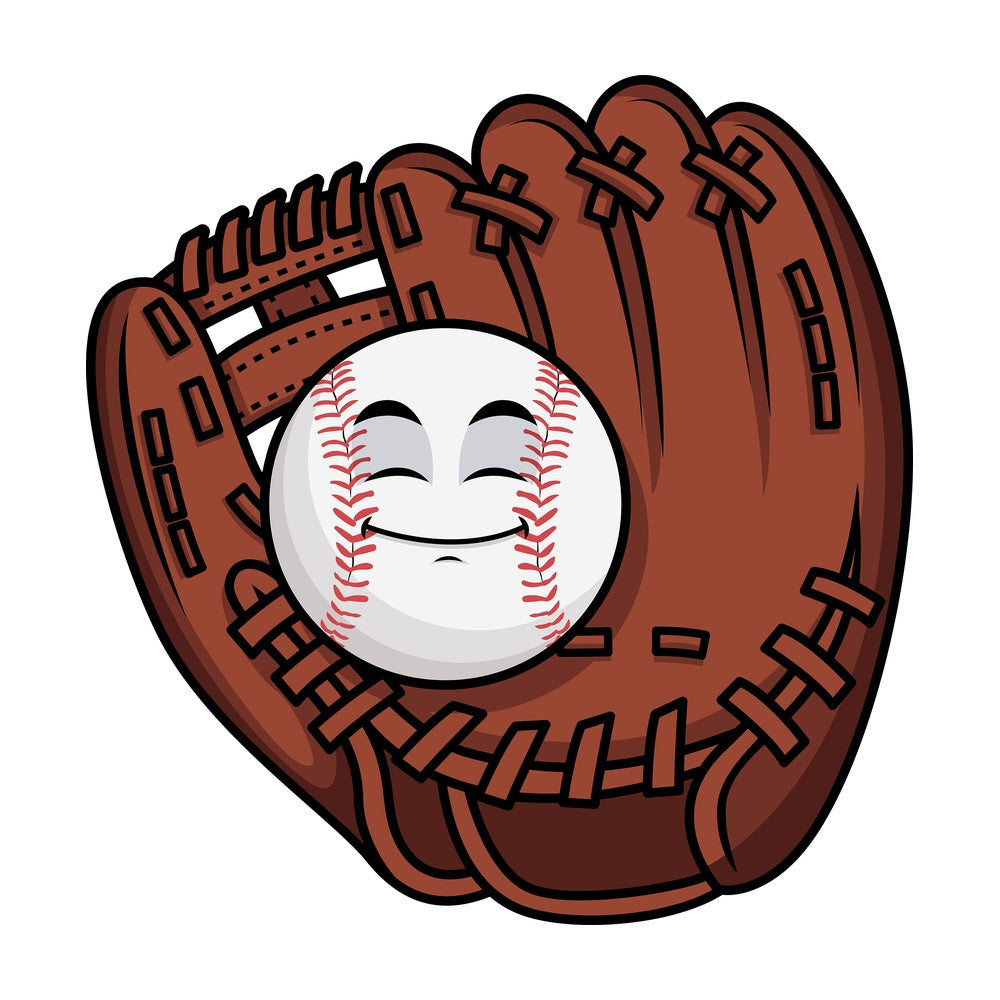 Baseball in catchers mitts emoticon. PNG - JPG and vector EPS file formats (infinitely scalable). Image isolated on transparent background.