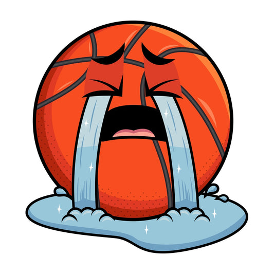Crying with wailing tears basketball emoticon. PNG - JPG and vector EPS file formats (infinitely scalable). Image isolated on transparent background.