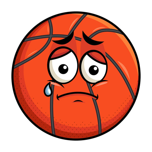 Teared up sad basketball emoticon. PNG - JPG and vector EPS file formats (infinitely scalable). Image isolated on transparent background.