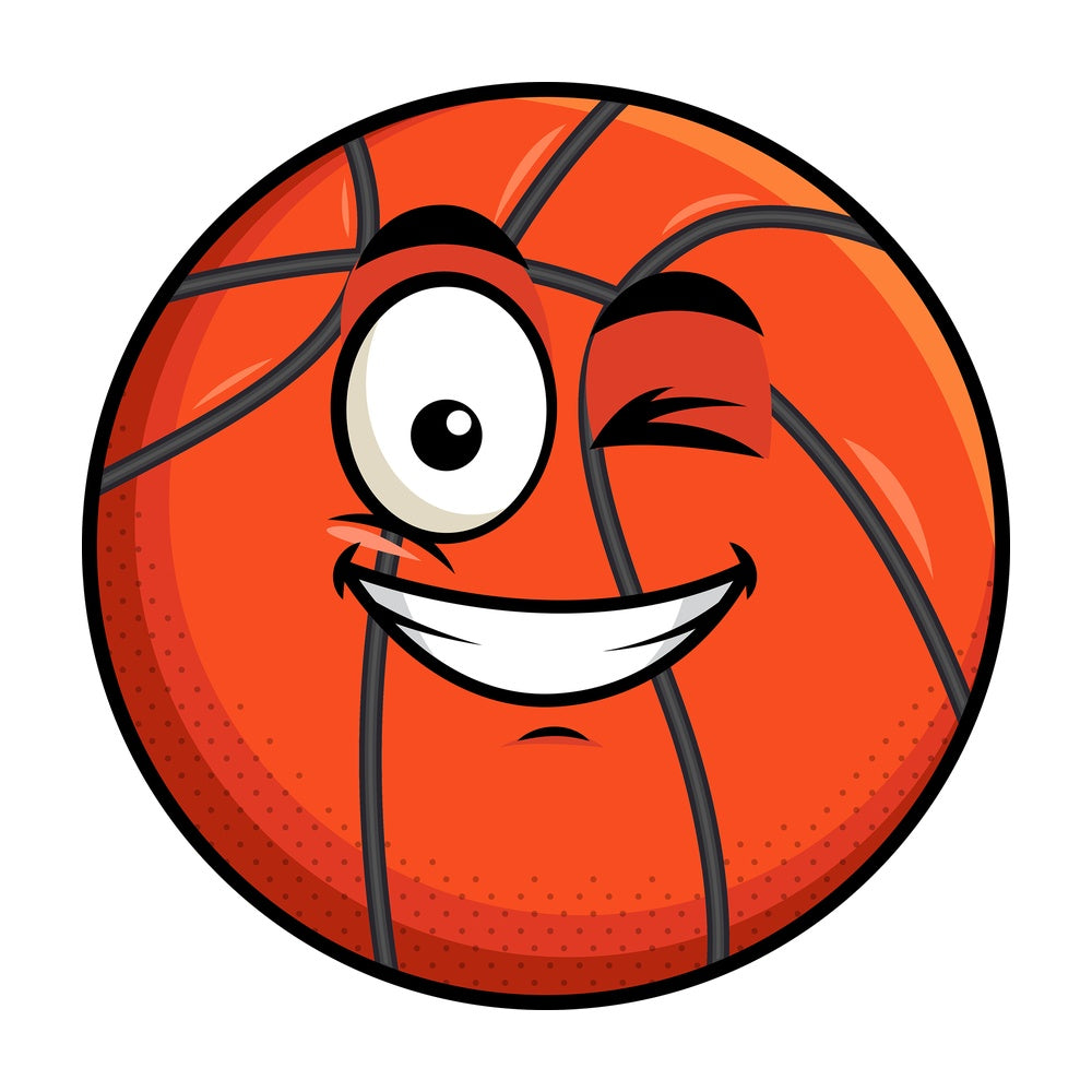 Winking and smiling basketball emoticon. PNG - JPG and vector EPS file formats (infinitely scalable). Image isolated on transparent background.