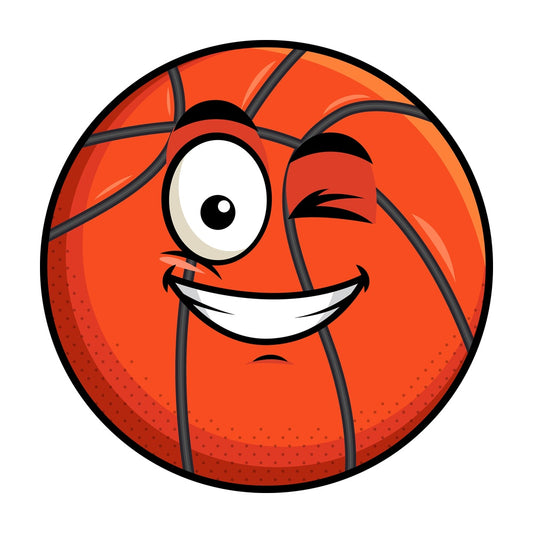 Winking and smiling basketball emoticon. PNG - JPG and vector EPS file formats (infinitely scalable). Image isolated on transparent background.