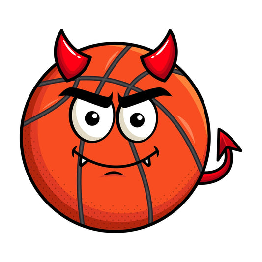 Crafty devil basketball emoticon. PNG - JPG and vector EPS file formats (infinitely scalable). Image isolated on transparent background.