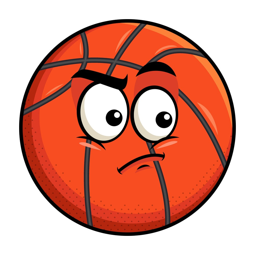 Irritated basketball emoticon. PNG - JPG and vector EPS file formats (infinitely scalable). Image isolated on transparent background.