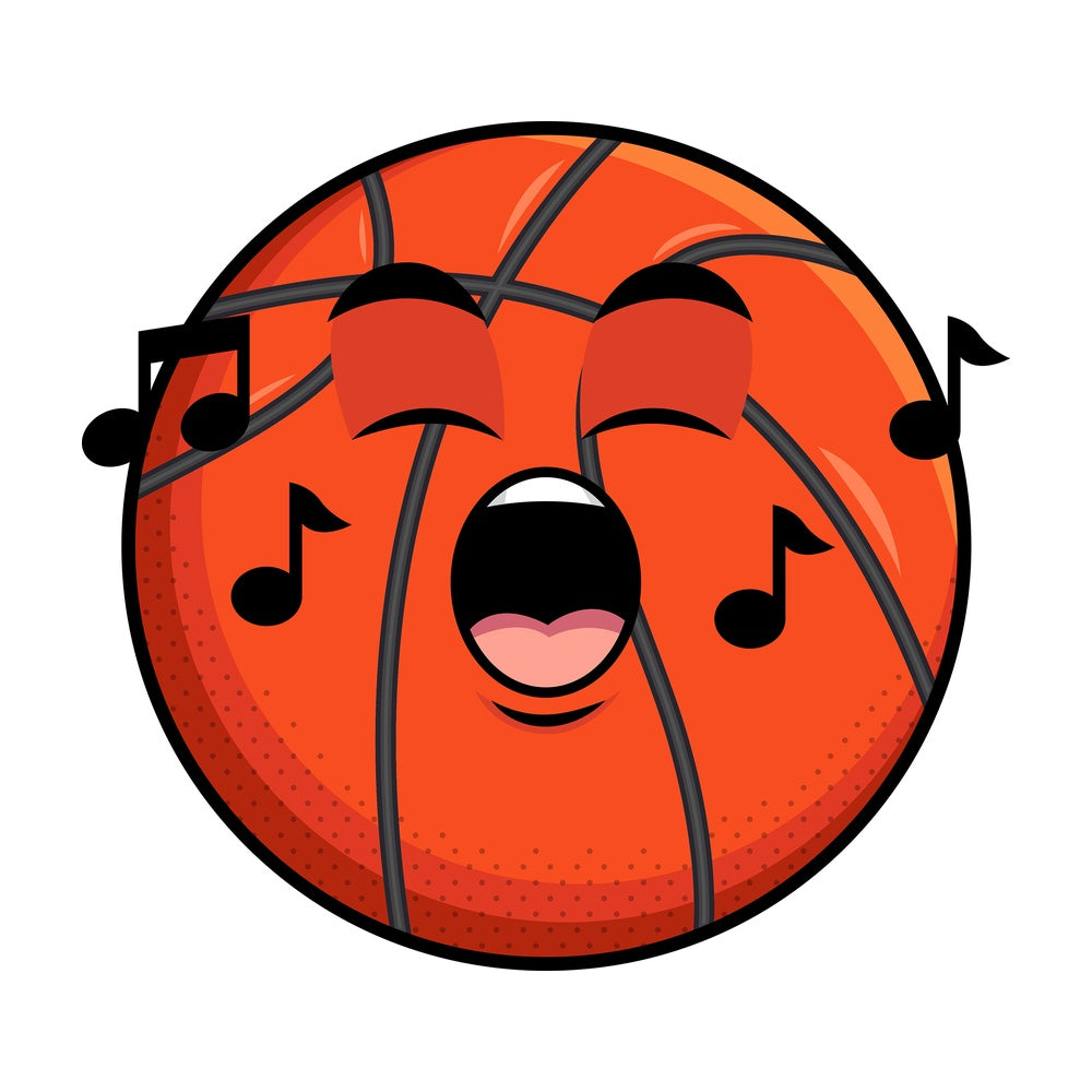 Singing basketball emoticon. PNG - JPG and vector EPS file formats (infinitely scalable). Image isolated on transparent background.